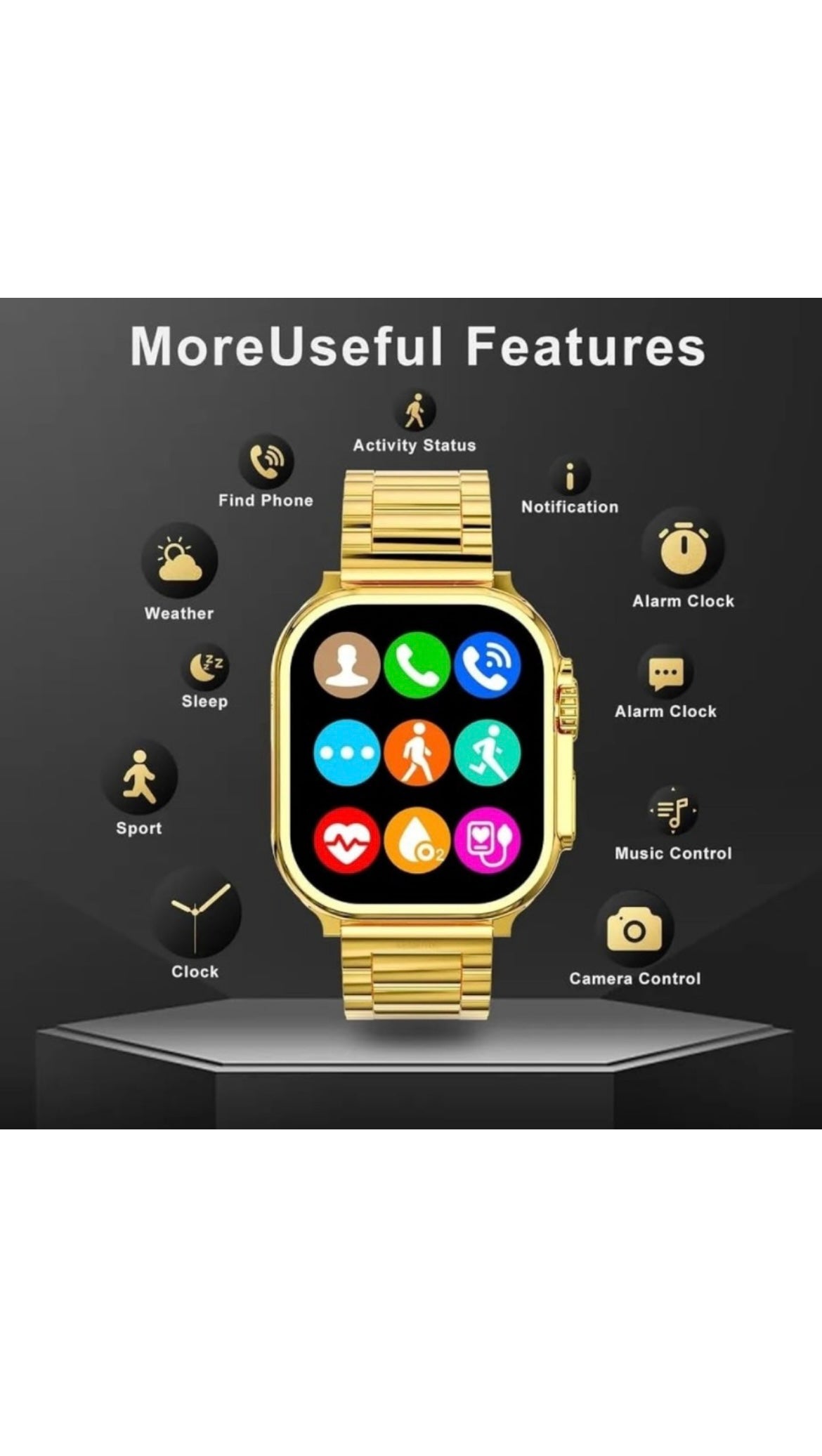 MUS04 - Golden colour smart watch with gold belt