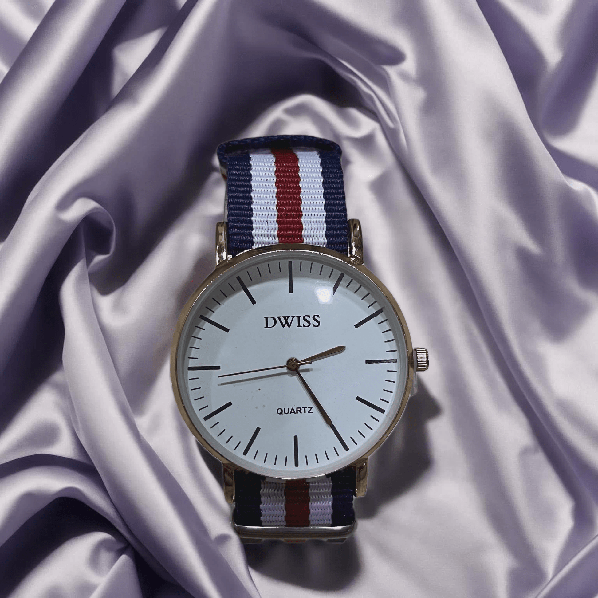 White dial watch with three colour belt