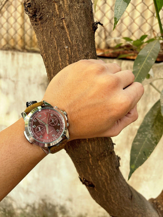 maroon colour dial watch