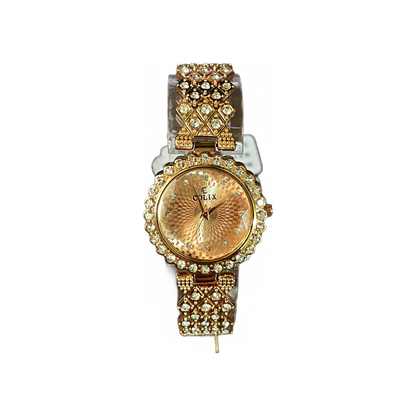 women rose gold diamond studded watch 2